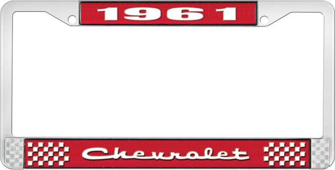 OER 1961 Chevrolet Style #2 Red and Chrome License Plate Frame with White Lettering LF2236102C