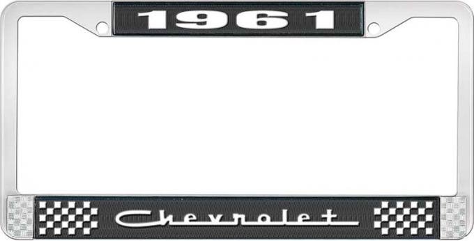 OER 1961 Chevrolet Style #5 Black and Chrome License Plate Frame with White Lettering LF2236105A