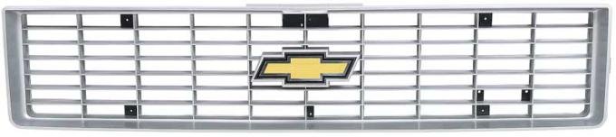 1973-74 Chevy Pickup, Blazer, Suburban, Grill Assembly, w/Foil Bow Tie Emblem, Argent Silver