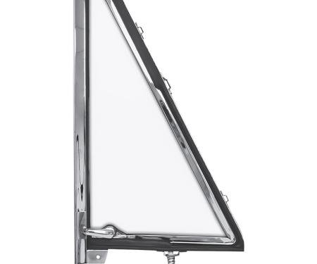 1966-77 Ford Bronco, Vent Window Frame Assembly, Clear Glass, Chrome Inner Frame, LH Side