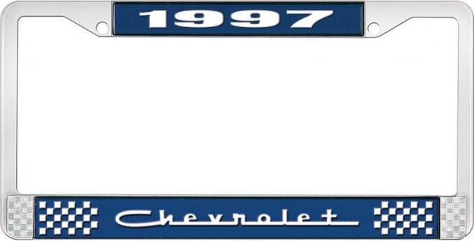 OER 1997 Chevrolet Style # 5 Blue and Chrome License Plate Frame with White Lettering LF2239705B
