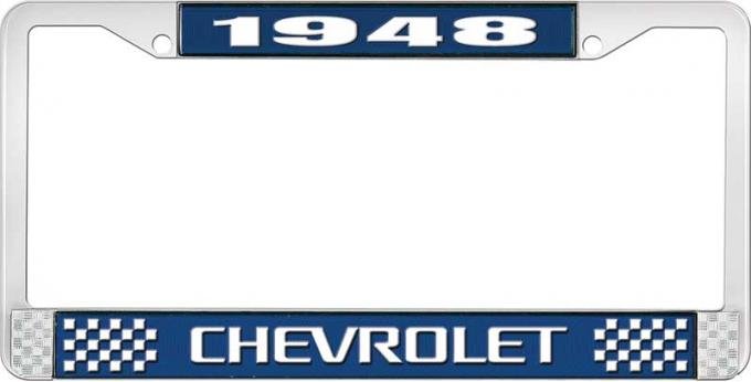 OER 1948 Chevrolet Style #3 Blue and Chrome License Plate Frame with White Lettering LF2234803B