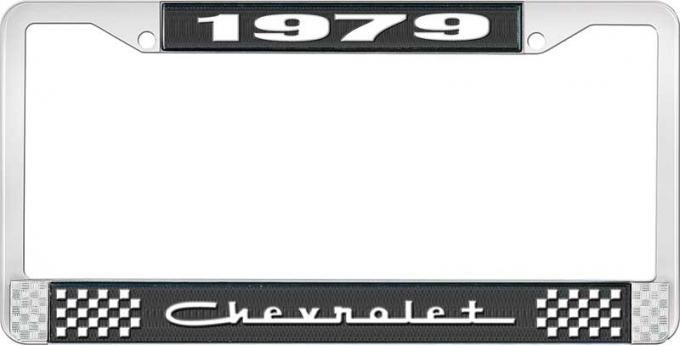 OER 1979 Chevrolet Style # 5 Black and Chrome License Plate Frame with White Lettering LF2237905A