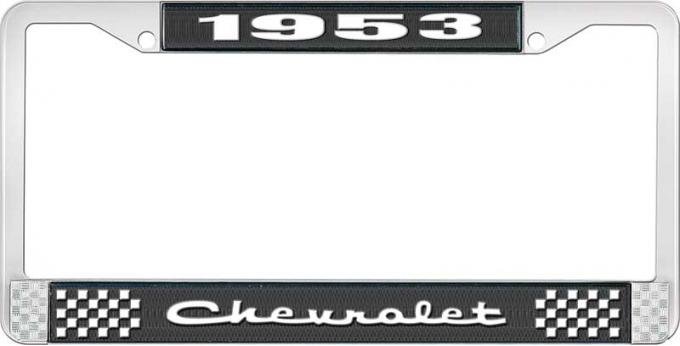 OER 1953 Chevrolet Style #2 Black and Chrome License Plate Frame with White Lettering LF2235302A