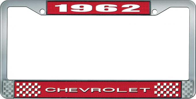 OER 1962 Chevrolet Style #1 Red and Chrome License Plate Frame with White Lettering LF2236201C