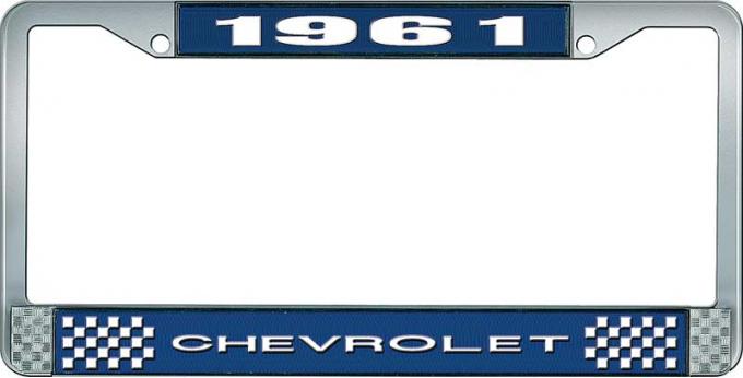 OER 1961 Chevrolet Style #1 Blue and Chrome License Plate Frame with White Lettering LF2236101B