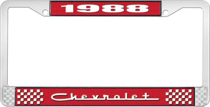 OER 1988 Chevrolet Style # 5 Red and Chrome License Plate Frame with White Lettering LF2238805C