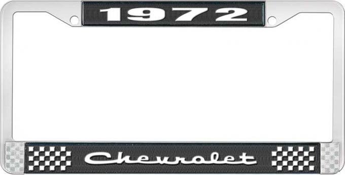 OER 1972 Chevrolet Style # 2 Black and Chrome License Plate Frame with White Lettering LF2237202A