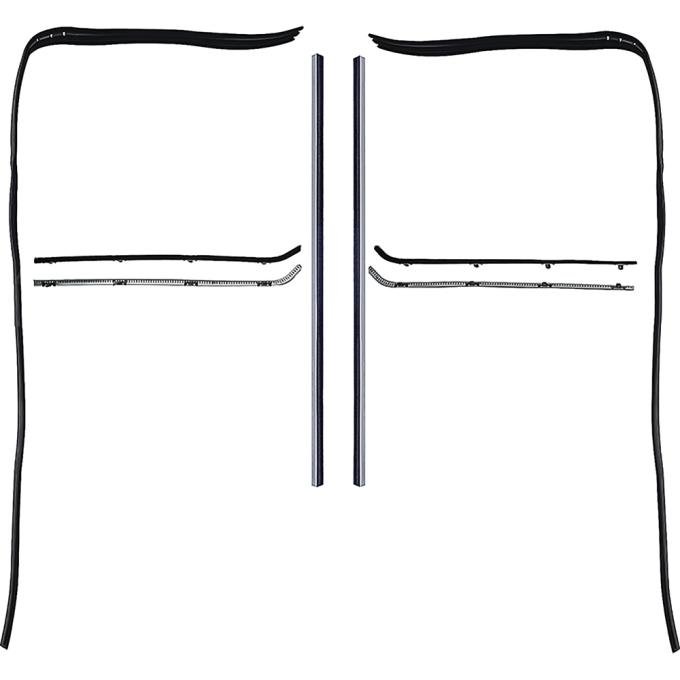 1964-66 Chevy, GMC Pickup, Suburban, Door Glass & Windowfelt Weatherstrip Set, Stainless Bead Style