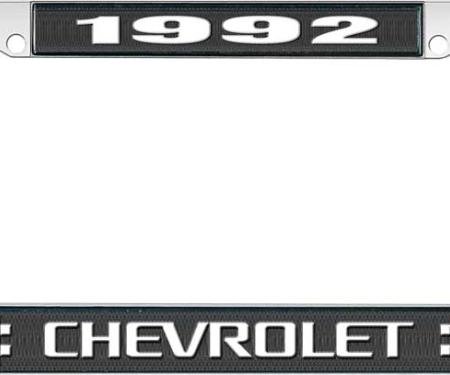 OER 1992 Chevrolet Style # 3 Black and Chrome License Plate Frame with White Lettering LF2239203A