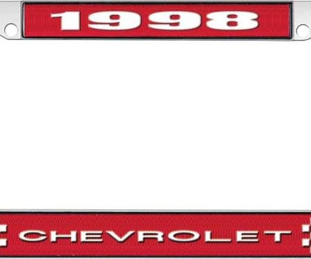 OER 1998 Chevrolet Style # 1 Red and Chrome License Plate Frame with White Lettering LF2239801C