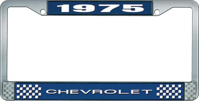 OER 1975 Chevrolet Style # 1 Blue and Chrome License Plate Frame with White Lettering LF2237501B