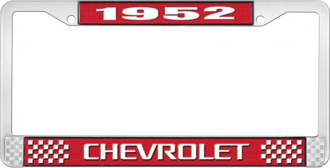 OER 1952 Chevrolet Style #3 Red and Chrome License Plate Frame with White Lettering LF2235203C