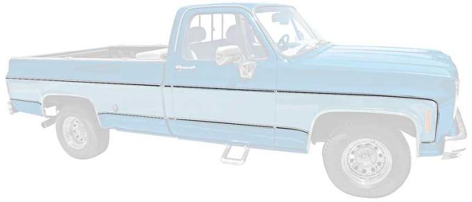 1973-80 Chevrolet, GMC Pickup, Upper & Lower Body Side Molding Set, Short Bed, 18 Piece