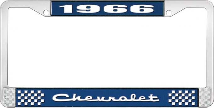 OER 1966 Chevrolet Style #2 Blue and Chrome License Plate Frame with White Lettering LF2236602B