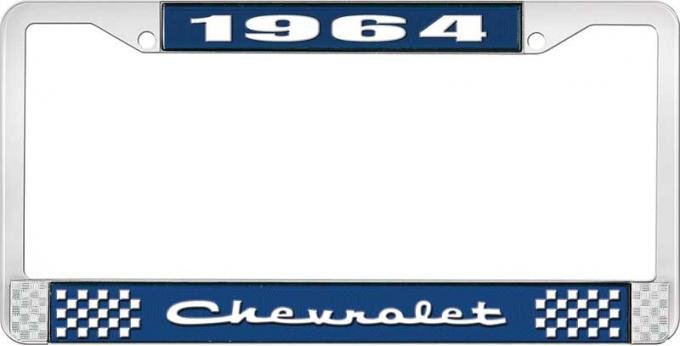OER 1964 Chevrolet Style #2 Blue and Chrome License Plate Frame with White Lettering LF2236402B