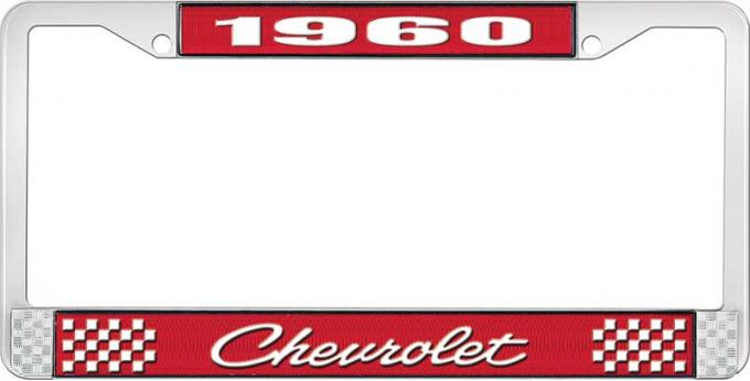 OER 1960 Chevrolet Style #4 Red and Chrome License Plate Frame with White Lettering LF2236004C