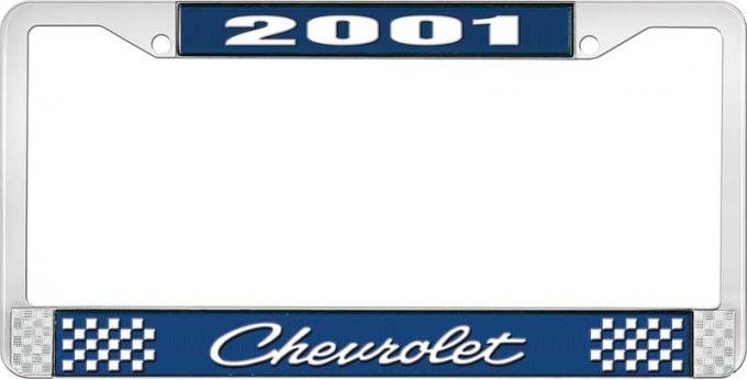 OER 2001 Chevrolet Style # 4 - Blue and Chrome License Plate Frame with White Lettering LF2230104B
