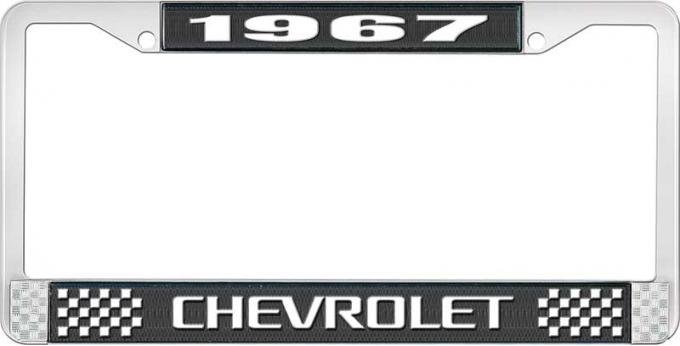 OER 1967 Chevrolet Style #3 Black and Chrome License Plate Frame with White Lettering LF2236703A