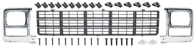 OER 1979-80 Chevrolet Pickup Grill and Rectangular Headlamp Bezel Facelift Set, Emblem Delete, Charcoal Gray *881332