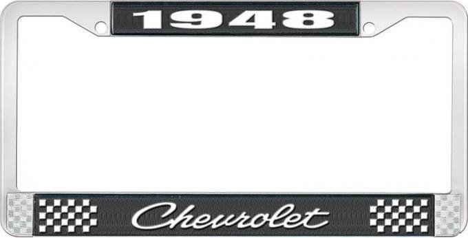 OER 1948 Chevrolet Style #4 Black and Chrome License Plate Frame with White Lettering LF2234804A