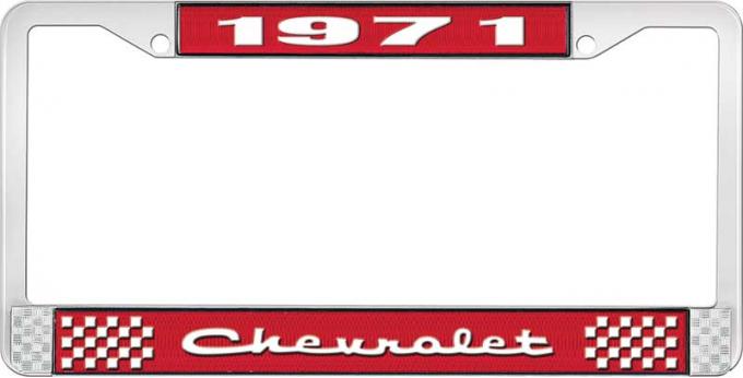 OER 1971 Chevrolet Style # 2 Red and Chrome License Plate Frame with White Lettering LF2237102C