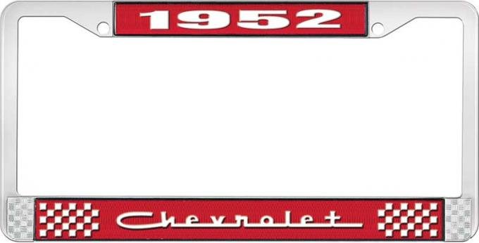 OER 1952 Chevrolet Style #5 Red and Chrome License Plate Frame with White Lettering LF2235205C