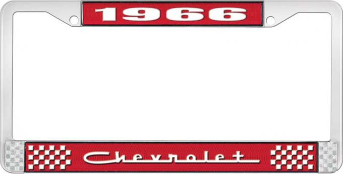 OER 1966 Chevrolet Style #5 Red and Chrome License Plate Frame with White Lettering LF2236605C