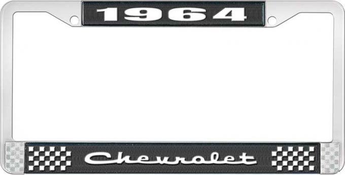 OER 1964 Chevrolet Style #2 Black and Chrome License Plate Frame with White Lettering LF2236402A