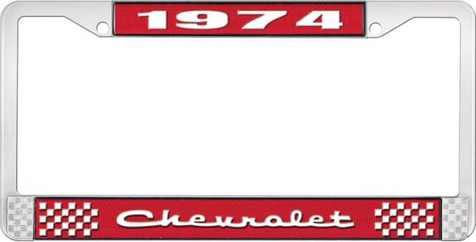 OER 1974 Chevrolet Style # 2 Red and Chrome License Plate Frame with White Lettering LF2237402C