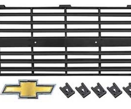 OER 1983-84 Chevrolet C/K, Grill and Bezel Set, With Bow Tie Emblem, Quad Headlamp, Dark Charcoal *881324