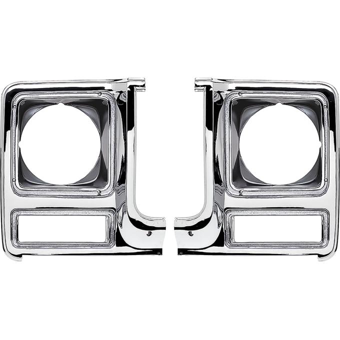 1979-80 Chevrolet, GMC, Pickup, Blazer, Jimmy, Suburban, Headlamp Bezels, Chrome and Dark Argent Silver, LH and RH, Vehicles with Round Headlamps