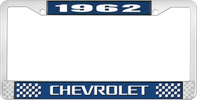 OER 1962 Chevrolet Style #3 Blue and Chrome License Plate Frame with White Lettering LF2236203B