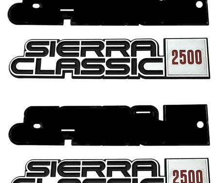 OER 1981-91 GMC Pickup, Jimmy, Suburban, "Sierra Classic 2500" Front Fender Emblems, with Hardware, Pair, GM Licensed 14056465
