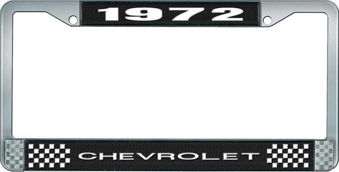 OER 1972 Chevrolet Style # 1 Black and Chrome License Plate Frame with White Lettering LF2237201A