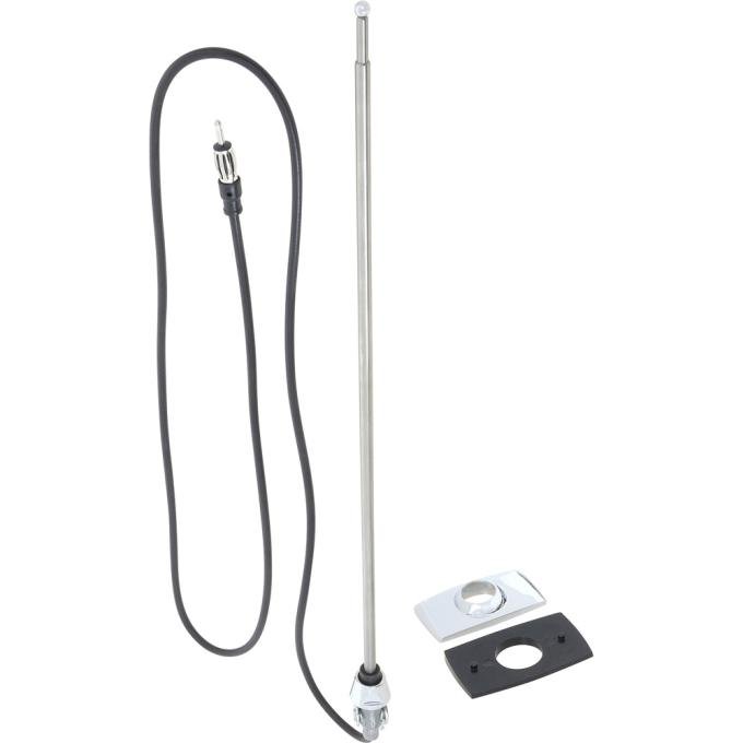 OER 1965-79 Ford Radio Antenna Mast, Rectangular Base, With Round Telescoping Mast 18813B