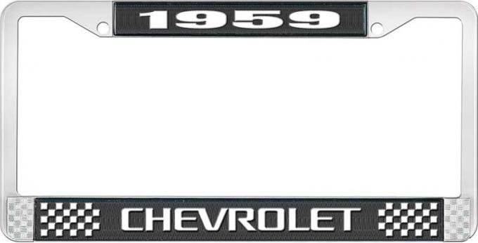 OER 1959 Chevrolet Style #3 Black and Chrome License Plate Frame with White Lettering LF2235903A
