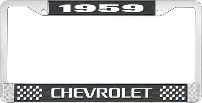 OER 1959 Chevrolet Style #3 Black and Chrome License Plate Frame with White Lettering LF2235903A
