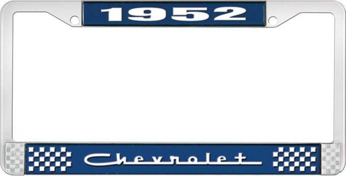 OER 1952 Chevrolet Style #5 Blue and Chrome License Plate Frame with White Lettering LF2235205B