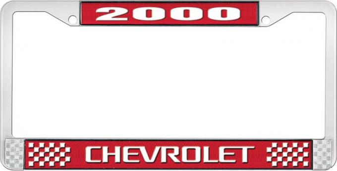 OER 2000 Chevrolet Style # 3 - Red and Chrome License Plate Frame with White Lettering LF2230003C
