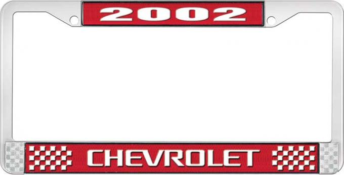OER 2002 Chevrolet Style #3 - Red and Chrome License Plate Frame with White Lettering LF2230203C