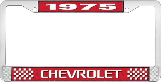 OER 1975 Chevrolet Style # 3 Red and Chrome License Plate Frame with White Lettering LF2237503C