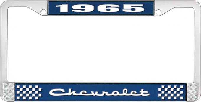 OER 1965 Chevrolet Style #2 Blue and Chrome License Plate Frame with White Lettering LF2236502B