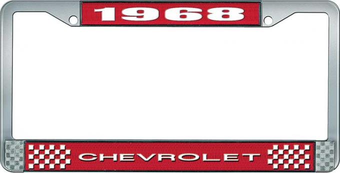 OER 1968 Chevrolet Style #1 Red and Chrome License Plate Frame with White Lettering LF2236801C