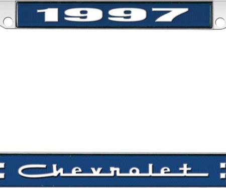 OER 1997 Chevrolet Style # 5 Blue and Chrome License Plate Frame with White Lettering LF2239705B