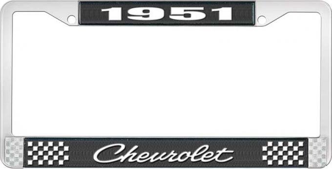 OER 1951 Chevrolet Style #4 Black and Chrome License Plate Frame with White Lettering LF2235104A