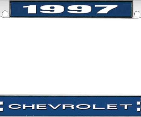 OER 1997 Chevrolet Style # 1 Blue and Chrome License Plate Frame with White Lettering LF2239701B