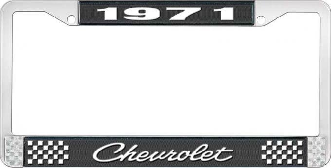 OER 1971 Chevrolet Style # 4 Black and Chrome License Plate Frame with White Lettering LF2237104A