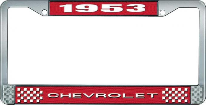 OER 1953 Chevrolet Style #1 Red and Chrome License Plate Frame with White Lettering LF2235301C
