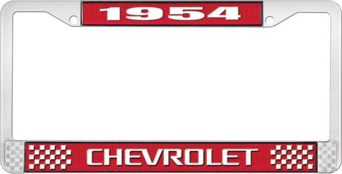 OER 1954 Chevrolet Style #3 Red and Chrome License Plate Frame with White Lettering LF2235403C